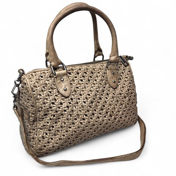 Rebecca Minkoff Distressed Woven Leather Satchel Women's Purse Shoulder Strap - Picture 2 of 12